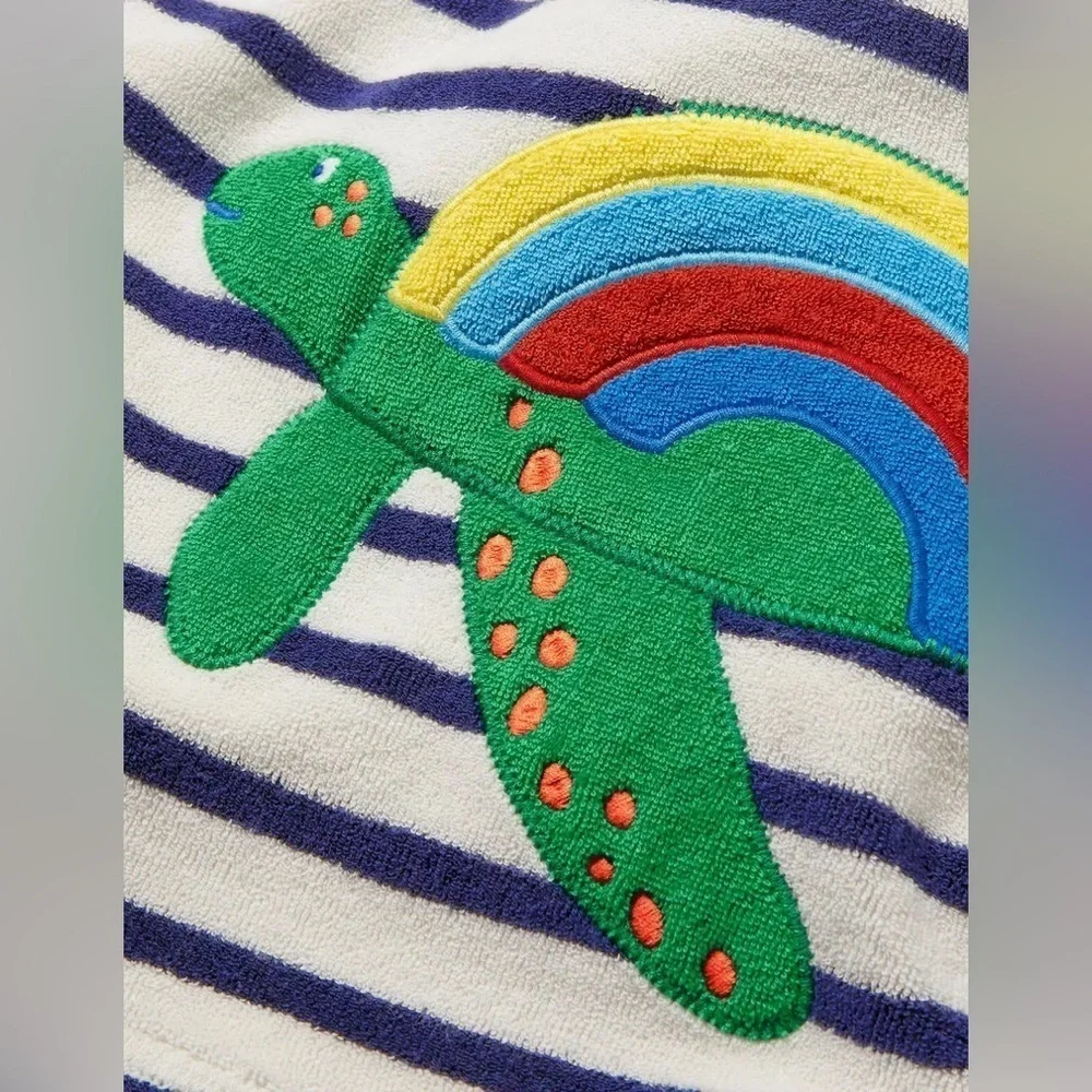 Baby Boden Rainbow Turtle Toweling Poncho Terry Hooded Cover Up Throw On